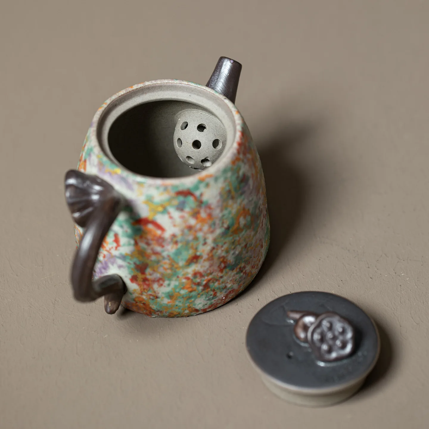 Colorful Rock Gold Thread Old Rock Clay Coarse Pottery Handmade Teapot Fully Handmade Retro Single Teapot Tea Kettle Tea Infuser