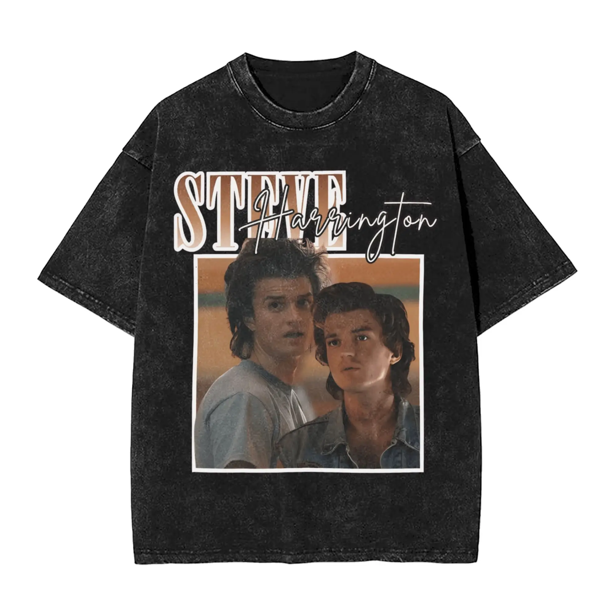 تي شيرت Streetwear Washed تي شيرت ستيف هارينجتون قطن تي شيرت عصري للرجال ملابس كاجوال جمالية صيفية