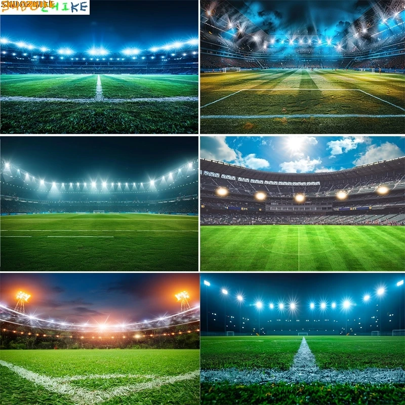 

American Soccer Stadium Photography Backdrops Imaginary Football Field Grass Spotlights Dramatic Birthday Party Background SC-03