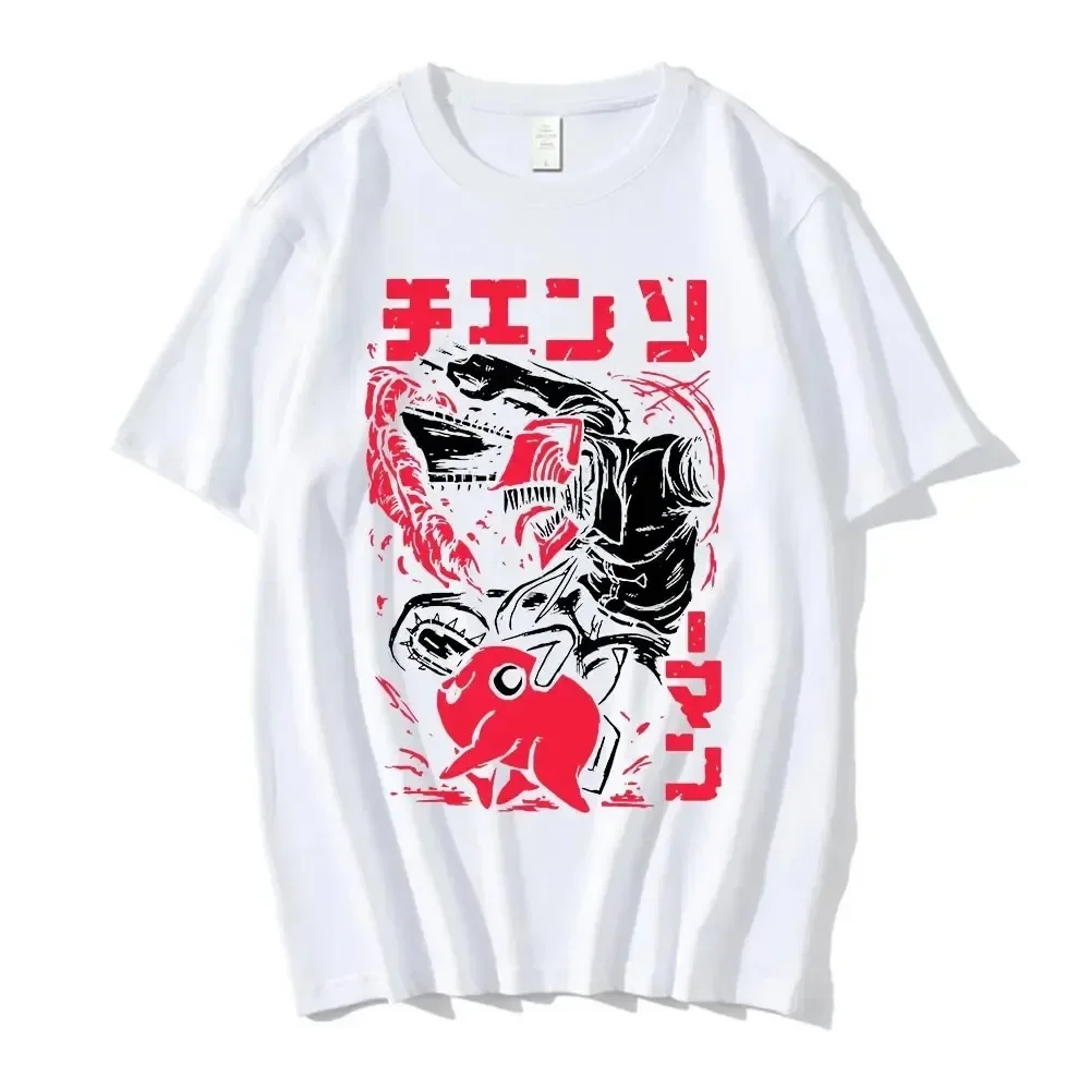 Summer Men's Cotton T-Shirt Japanese Anime Chainsaw Man Manga Graphic Printing Y2k Clothes Funny Sports Short Sleeve T-Shirt Top