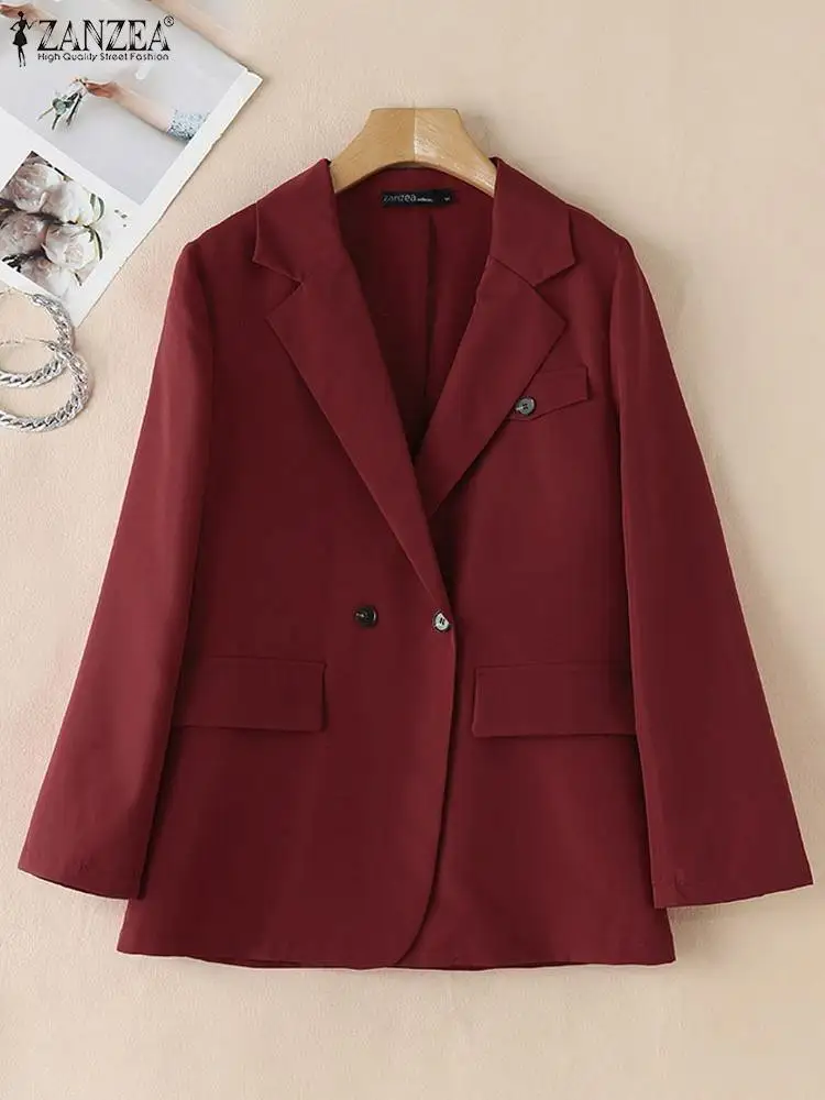 ZANZEA Fashion Women Blazer Autumn Lapel Neck Long Sleeve Suits Elegant Casual OL Work Jackets Solid Loose Office Thin Coats