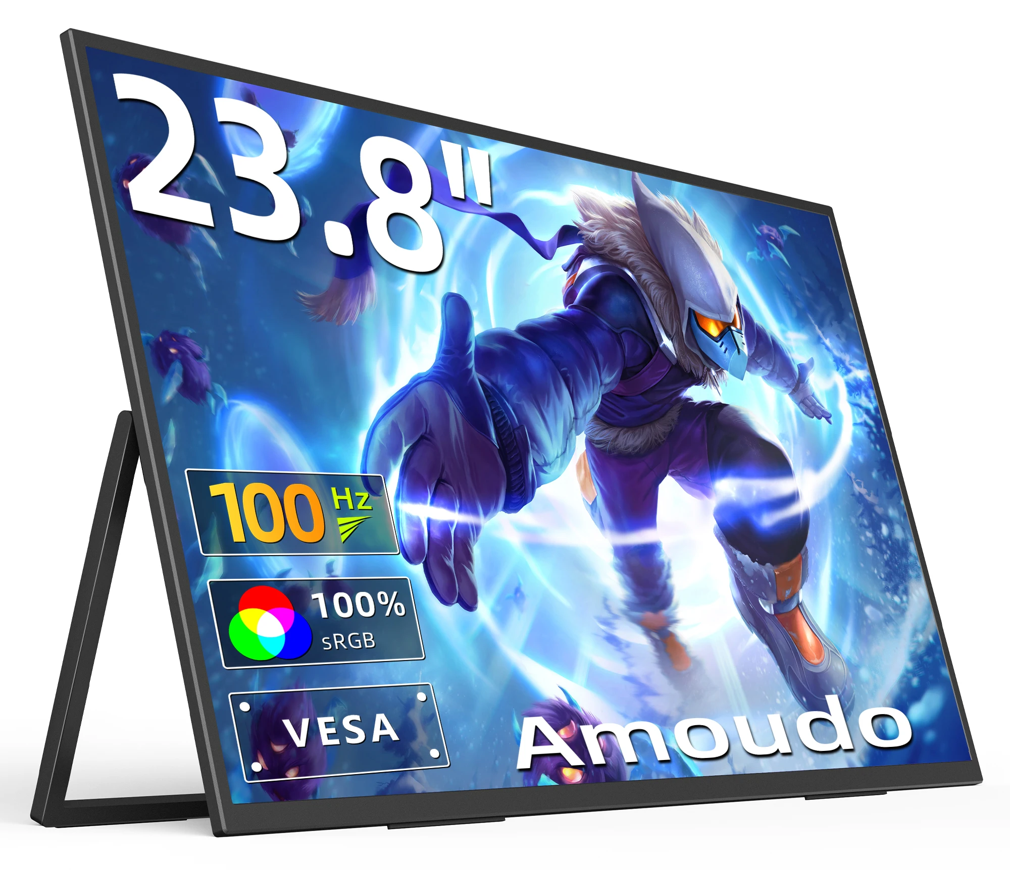 Amoudo 23.8 inch 1920x1080P 100Hz Portable Monitor VESA Large Laptop Screen USB C/HDMI Second Display for Windows/Mac/Android