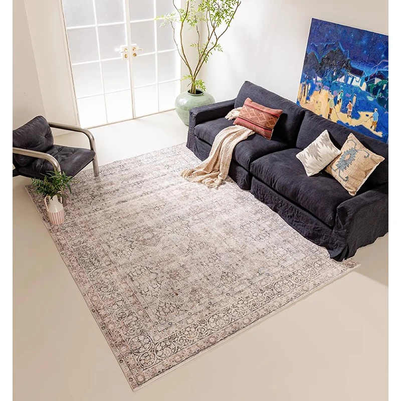 Retro Dark Color Living Room Carpet Soft Fluffy Thick Sofa Large Floor Rug Dirt-resistant No Glue Anti-skid Cloakroom Study Mat