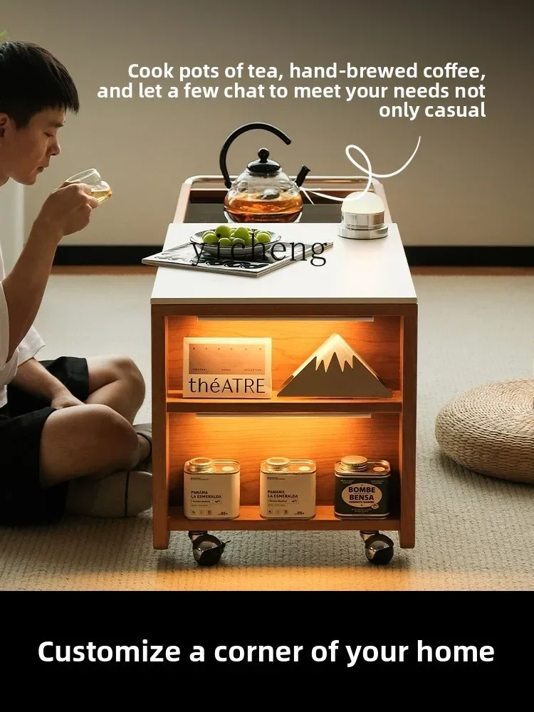 Coffee Table Solid Wood Small Table Cherry Wood Surrounding Stove Tea Mobile Tea CabinetU19