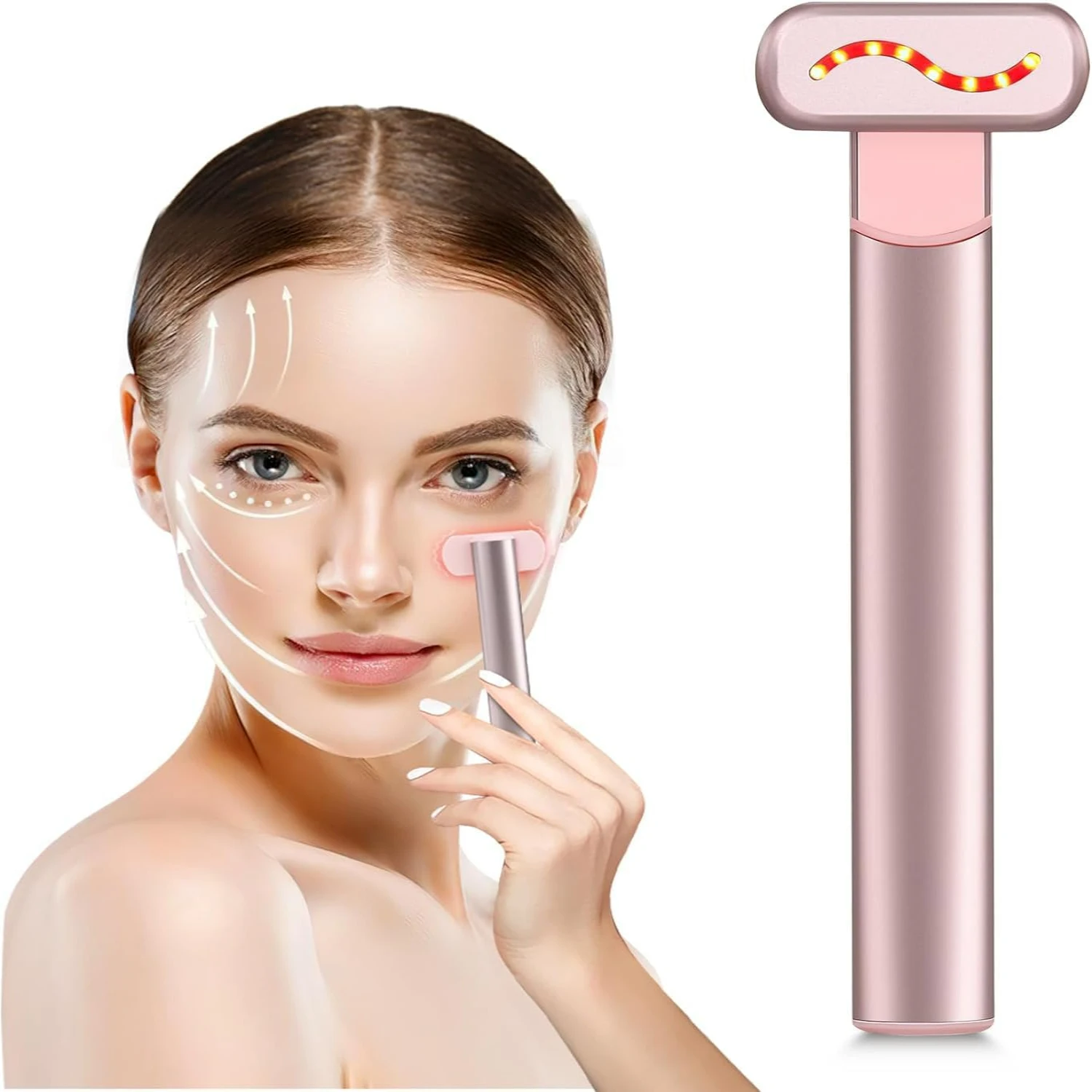 Red Light Therapy Facial Wand - 4 in 1 Anti-Aging Device with Face Lift Technology - Neck Wrinkle Reduction Tool Set - Achieve R