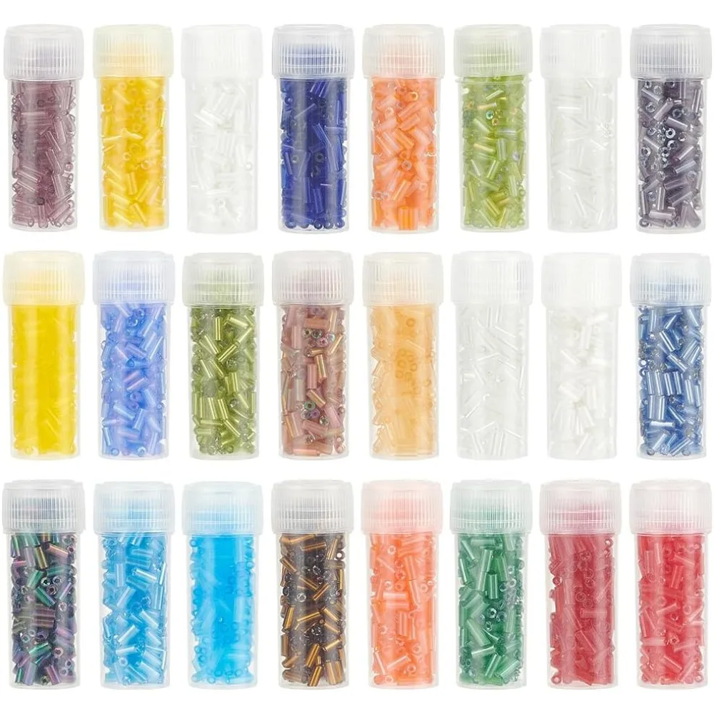 3190Pcs 24 Styles Glass Bugle Beads 2-5mm Tube Kit Seed Loose Spacer Small Craft for DIY Bracelet making kit