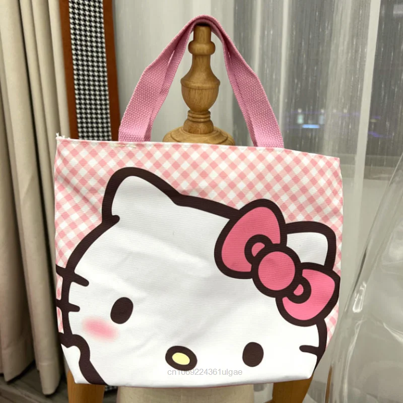 Sanrio-Bolso de lona informal para mujer, bolsa de almacenamiento de dibujos animados de Hello Kitty, bolso pequeño japonés Kawaii Y2k