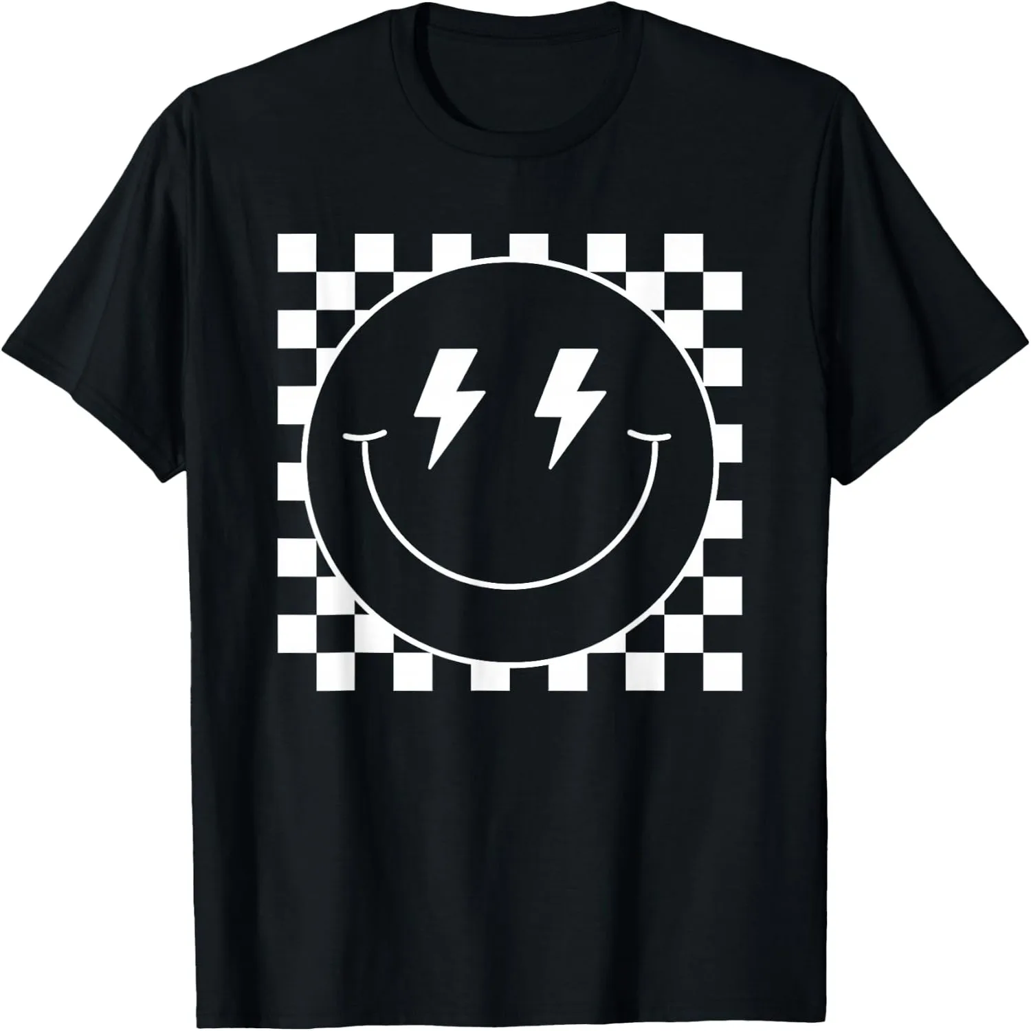 White Checkered Smile Face Shirt Cute Smiling Face Kids Fun T-Shirt