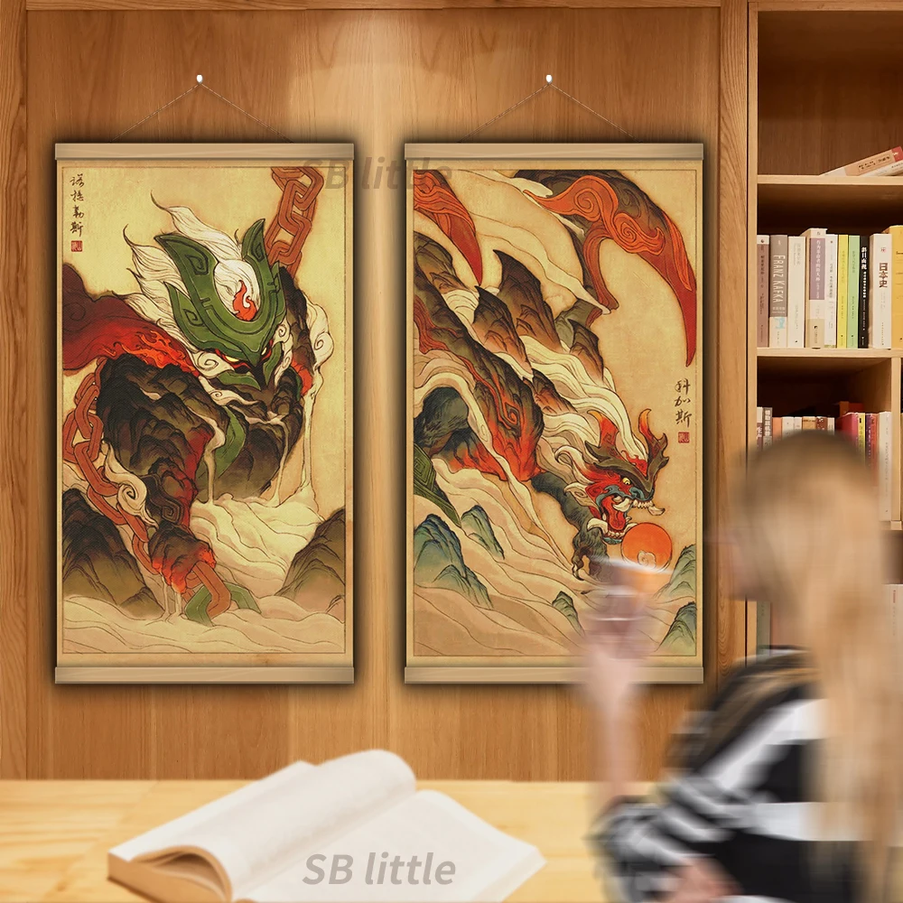 

Shan Hai Scrolls Video Game League of Legends Jhin Japanese Chinese Art Painting Poster Decorative Tapestry Design Wall