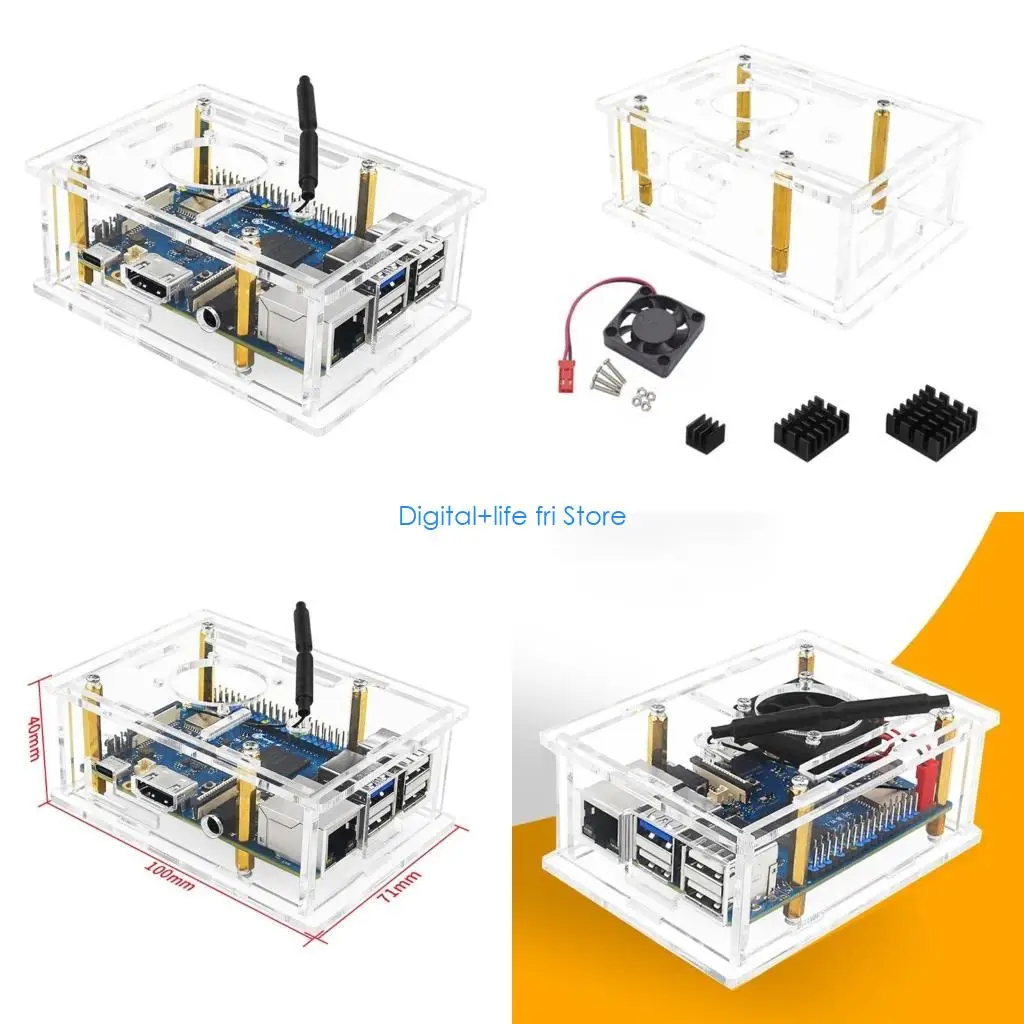 

E06D Acrylic Enclosure Box Cooling Fan for Orange Pi 3B Development Board Case Outer Shells with Cooling Fan Heat Sink