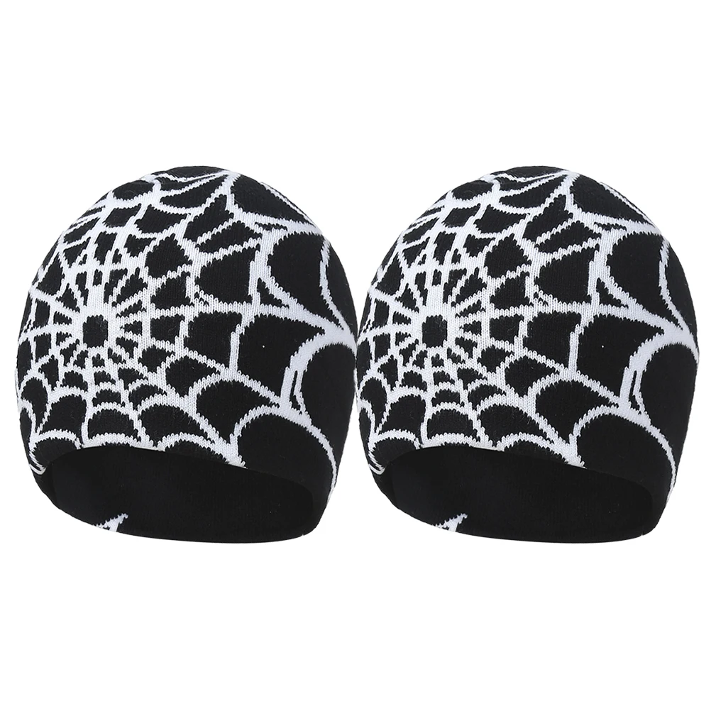 2Pcs Spider Web Knit Hat Warm Lightweight Knit Cap Stylish Winter Beanie Soft Breathable Women Winter Hats Outdoor Warm Caps