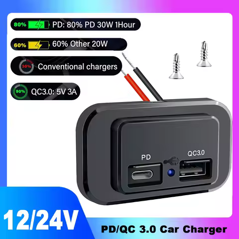 Dual USB Car Charger Socket QC3.0 PD Quick Charger Outlet Panel Power Adapter Waterproof 12V/24V For Camper Caravan Accessories