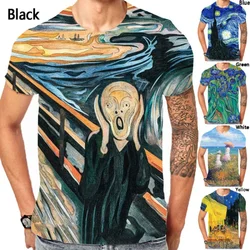 2024 yaz 3d baskılı Vincent Van Gogh desen erkek tişört rahat nefes moda rahat artı boyutu gevşek üst 6xl