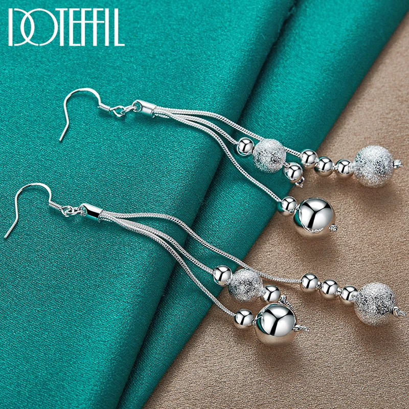 

DOTEFFIL 925 Sterling Silver Smooth Matte Bead Ball Drop Earrings For Woman Wedding Engagement Fashion Party Charm Jewelry