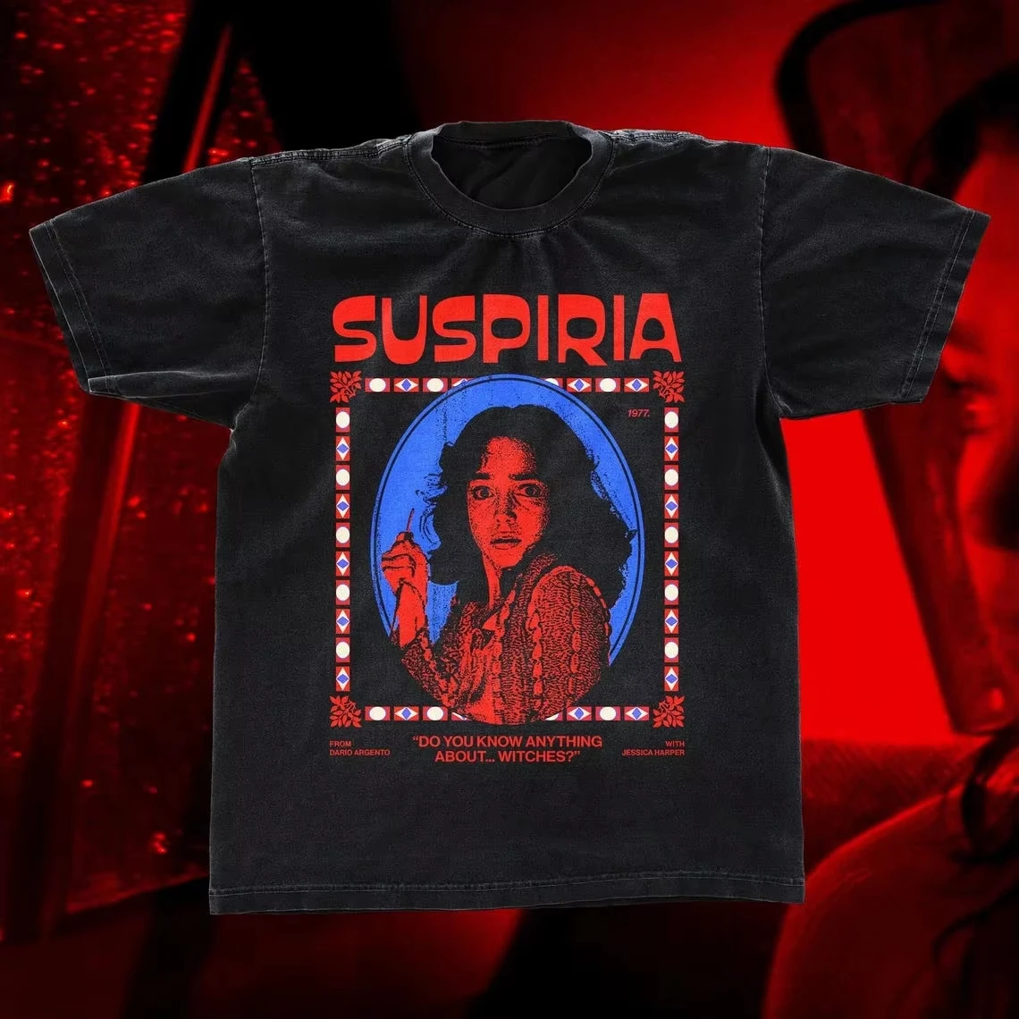 Suspiria 1977 T-shirt, Retro Horror Movie T-shirt, Classic Black Unisex Shirt - Casual Oversized Unisex Comfortable high quality