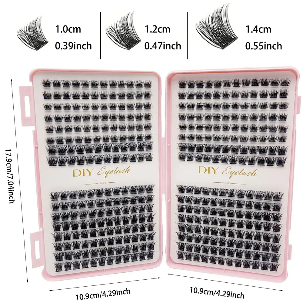 DIY Home Eyelash Extension Kit 384 Clusters of Faux Lashes for Thick Long Lashes Booklet Included for Extended Wear Eyelashes