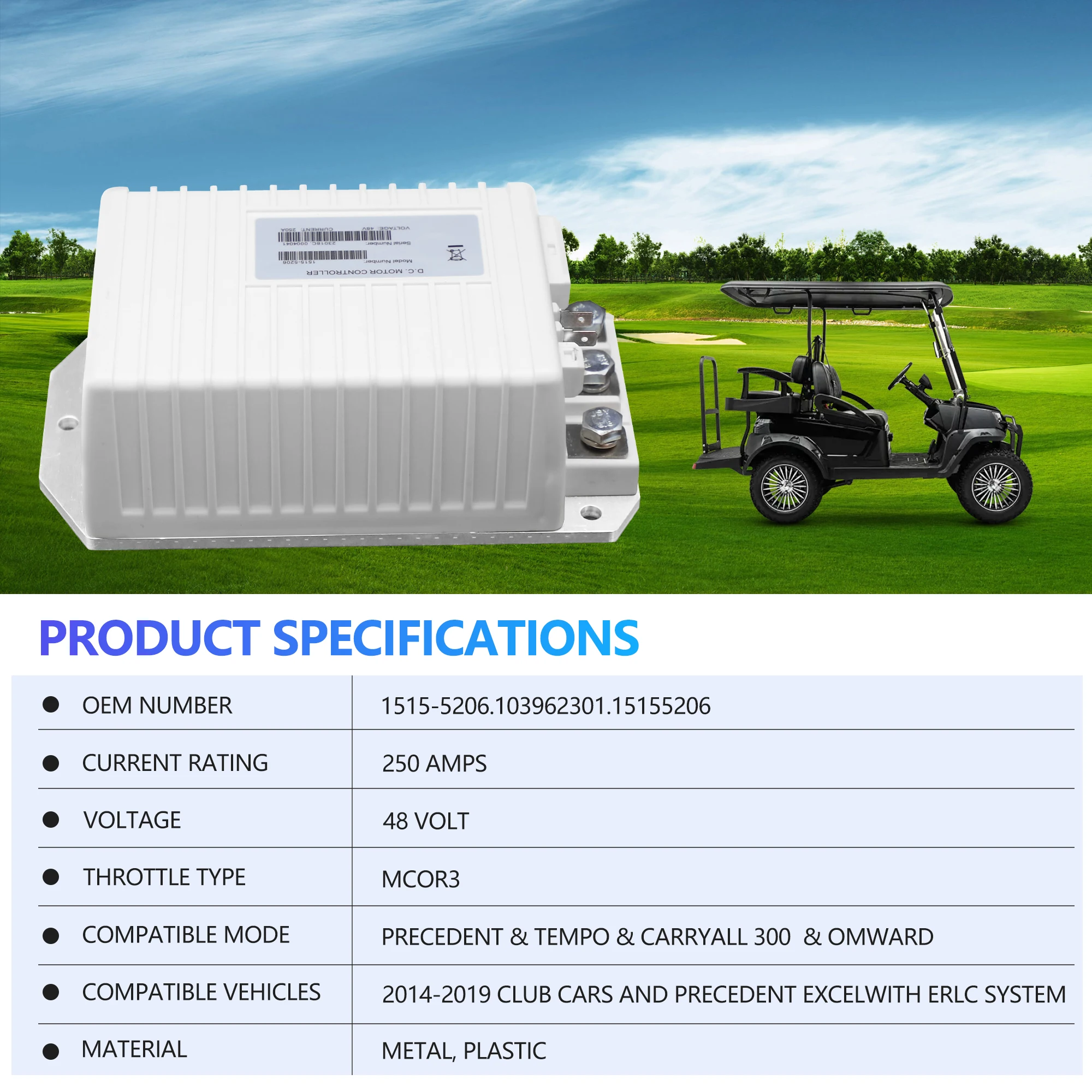 5k-0 48V 250A 모터 컨트롤러 103982301 Curtis Club Car Precedent Golf Cart 2014-2019 1515-5206