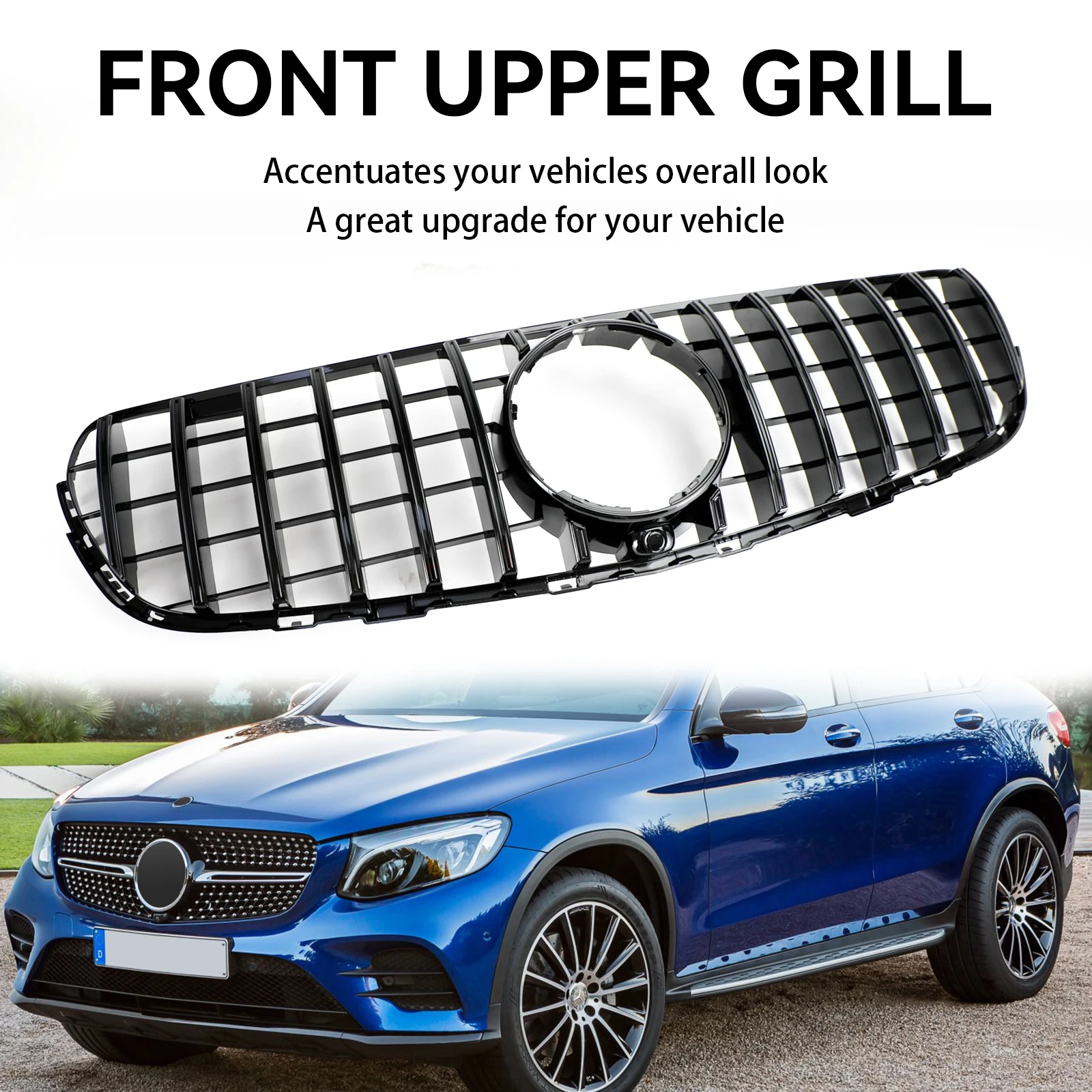 Areyourshop Gloss Black Front Bumper Grille Grill for Mercedes Benz GLC X253 C253 2015 2016 2017 2018 2019