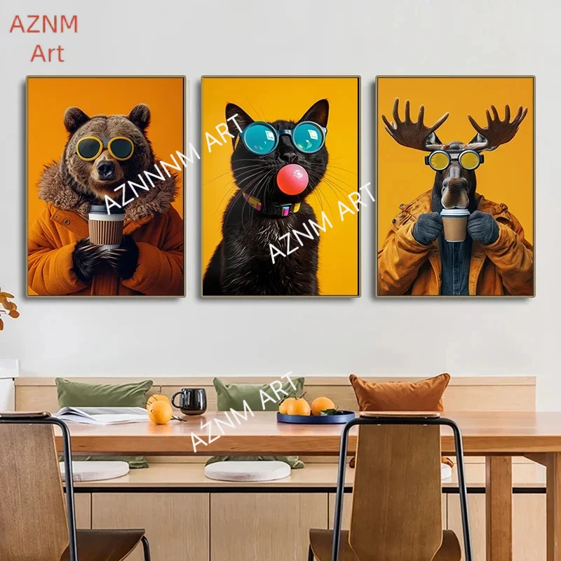Animals With Sunglasses Art Poster Cool Cat Tiger Lion Giraffe Rabbit Wall Art Picture Canvas Print Painting Home Decoration