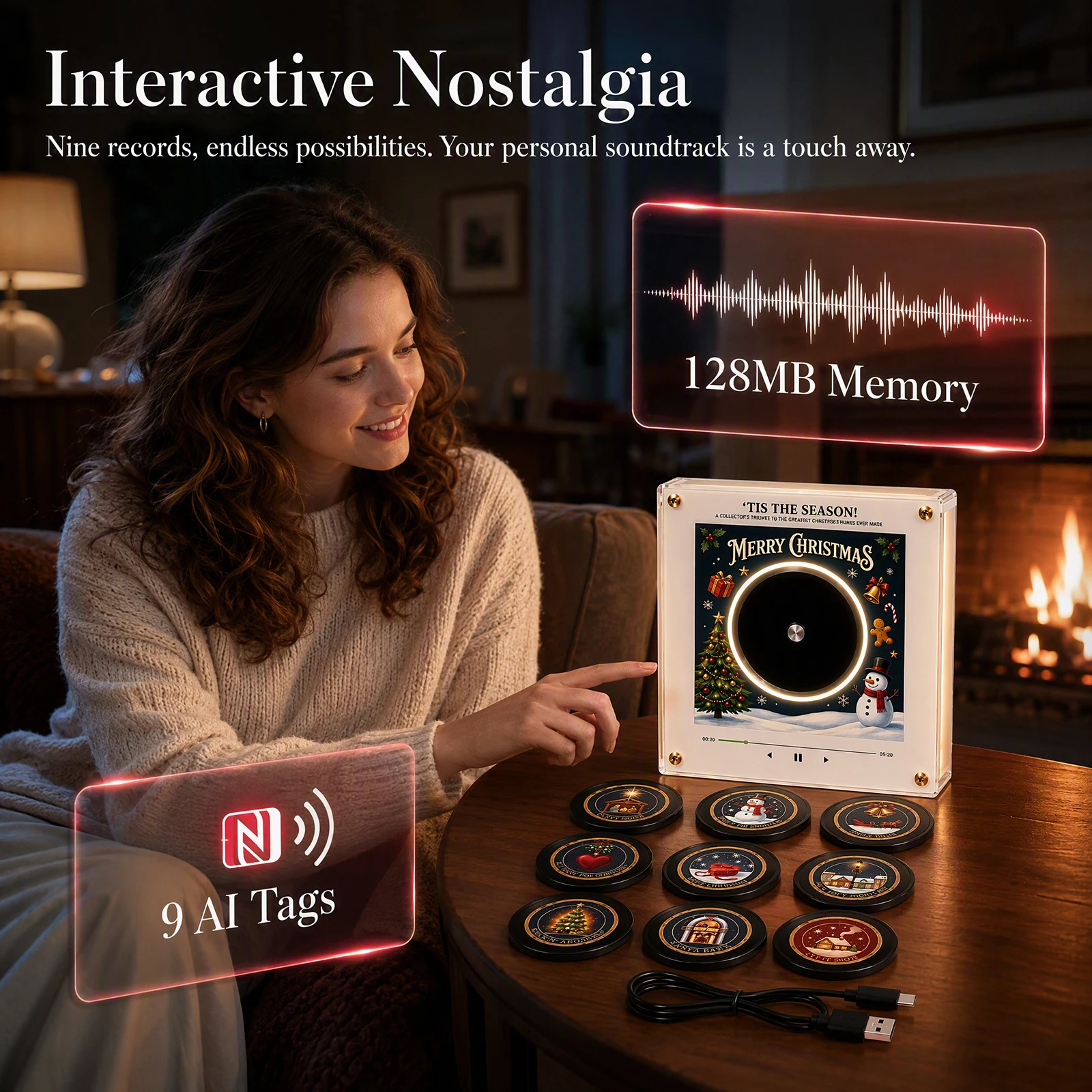 NFC Sensing Magnetic Music Box Player for Refrigerator Decor 128MB  Programmable Song Player With LED NightLight Home Decor Gift