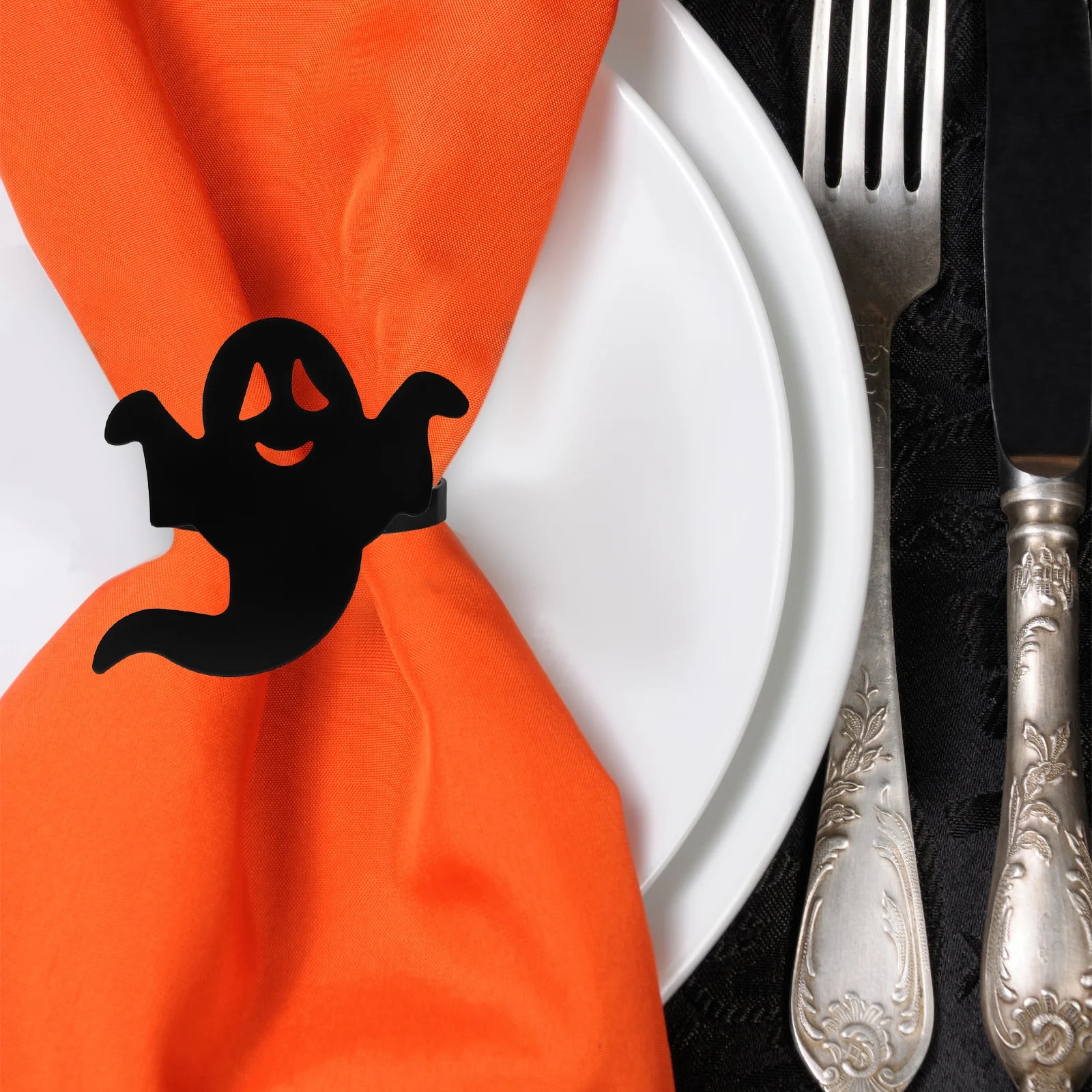 

4 Pcs Napkin Rings Halloween Decor Set Alloy Ghost Napkin Ring Halloween Decorations Stylish Table Accessories