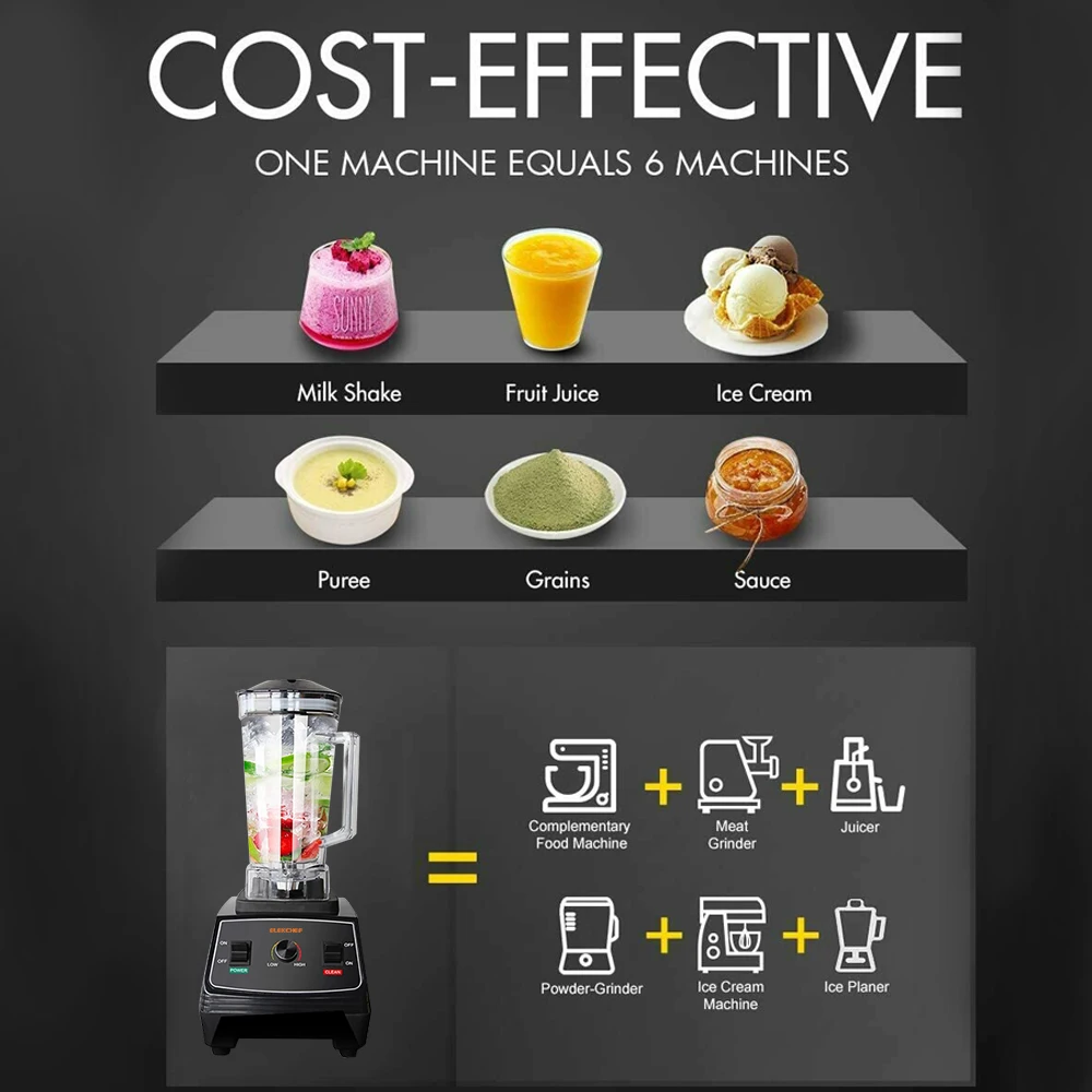 ELEKCHEF Smoothie Kitchen Blender 2L 2200W BPA Free Professional Food Mixer Juicer Food Processor For Ice Shakes and Smoothies