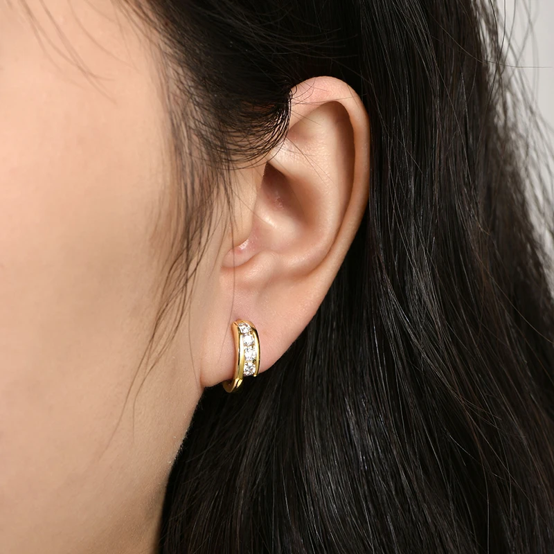 Lnngy zertifizierte 2,5 mm Moissanit-Ohrringe, 14 Karat Gold gefüllte Creolen für Damen, temperamentvoll, vielseitig, Damenschmuck, Geschenk – Detail 5