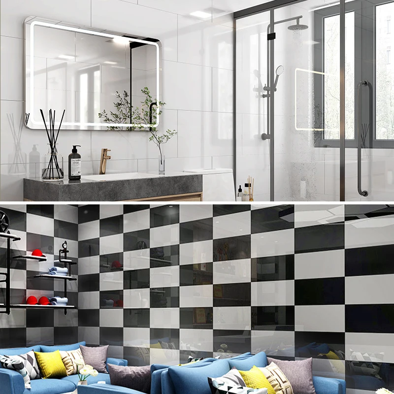 Black/White PVC Marble Wall Stickers Self-Adhesive Thickened Tile Sticker Bathroom Waterproof Floor Sticker Kitchen Decoration