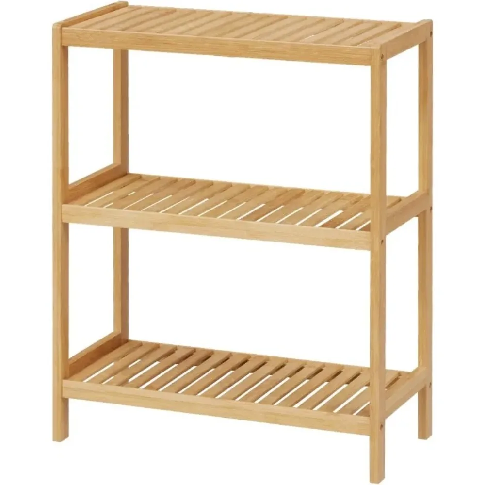 

Bamboo Bathroom Shelf, Stand Utility Storage Shelf Multifunctional Bathroom Kitchen Living Room Holder Plant Flower (3-Tier)