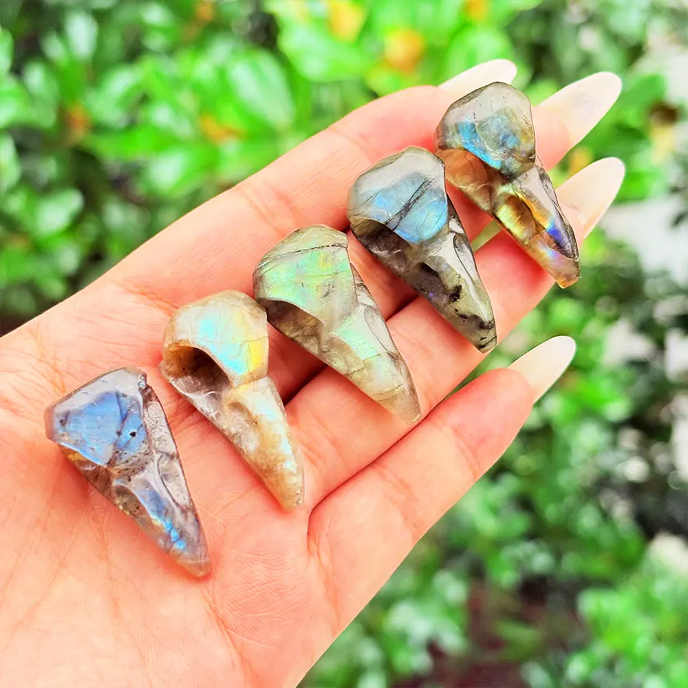 Natural Labradorite Stone Mini Bird Skull Carving Craft Animal Gift Crafts Feng Shui Home Decoration Stone Statues 3.8cm 1pcs