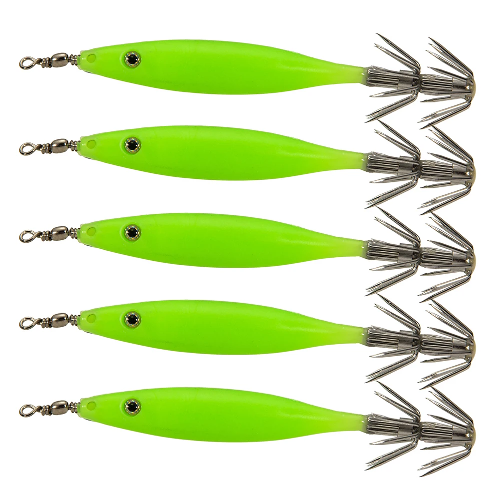 

5pcs Squid Jig Hooks Fishing Lure 8cm/3.6g Glow In Dark Luminous Squid Hook 3D Eyes Octopus Jigs Hooks With Dual-Layer