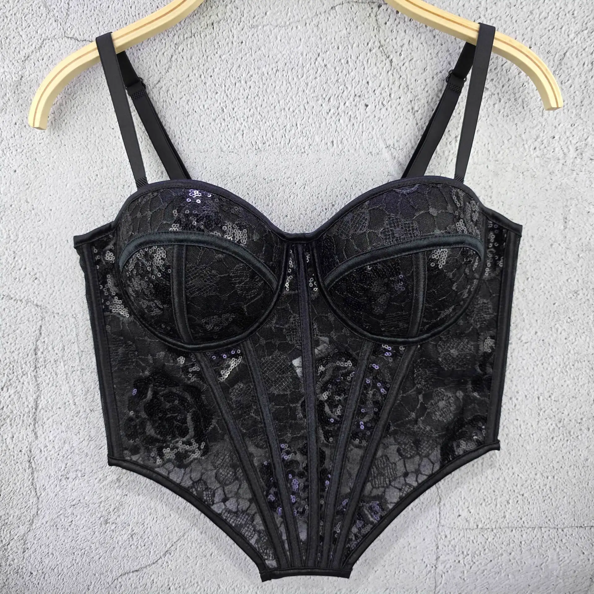 مطبوعة الترتر هيكل السمكة مشد امرأة الدانتيل الرسن تانك القمم مثير الملابس الداخلية المحاصيل الأعلى سليم الصدرية الهذيان بوستير الصيف سترات بلا أكمام