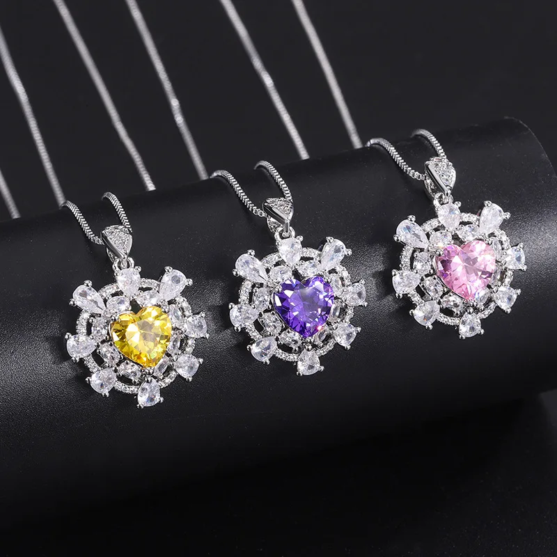 

Charms Gemstones Amethyst Heart Love Pendant Chain Necklace for Women Free Shipping Items Crystals Vintage Jewelry Wedding Gift