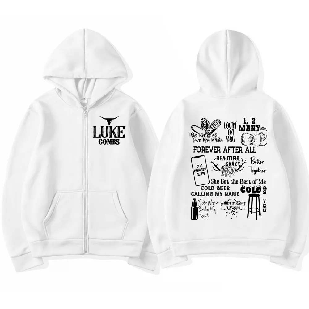 Singer Luke Combs Word Tour Zipper Hoodie Fashion Vintage Oversized Zip Up Pullovers Men Women Casual Long Sleeve Sweatshirts