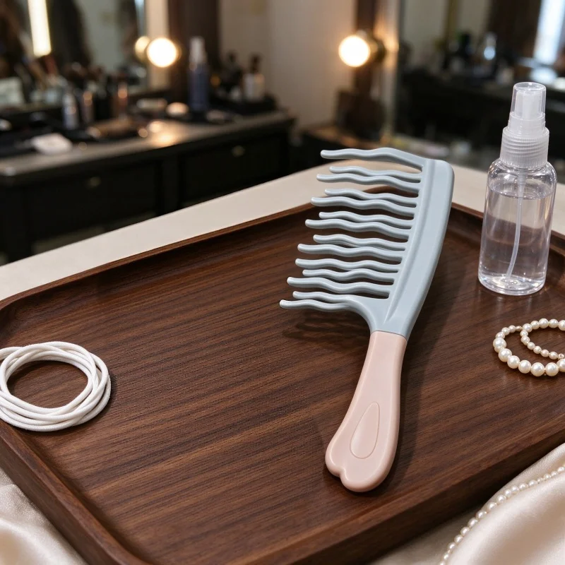 1PC Double Row Wave Wide Tooth Comb Heat Resistant Detangling Comb For Curly Long Thick Hair Volumizing Scalp Massage Hair