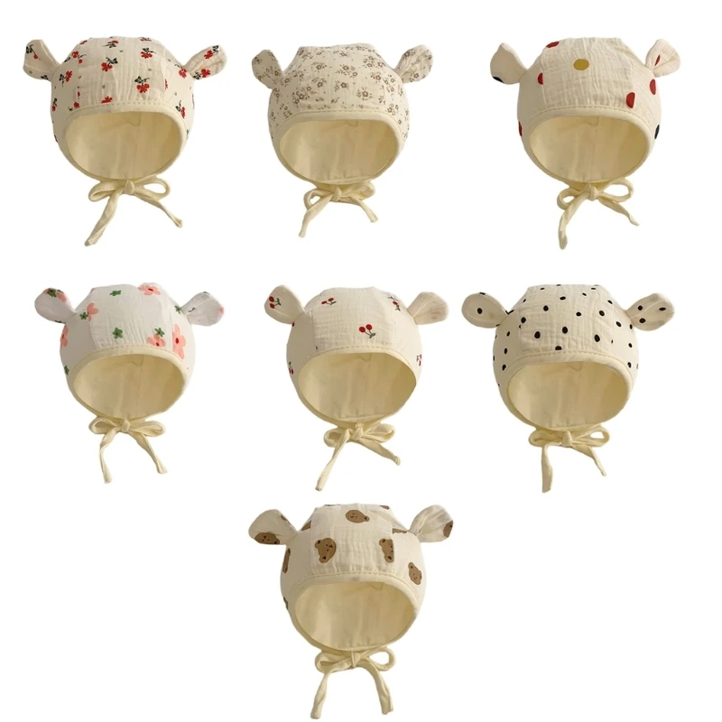 

Trendy Infant Earflap Hat with Ear Protections and Chin Ties, Soft & Breathable Cotton Fetal Caps Fashionable Bonnet
