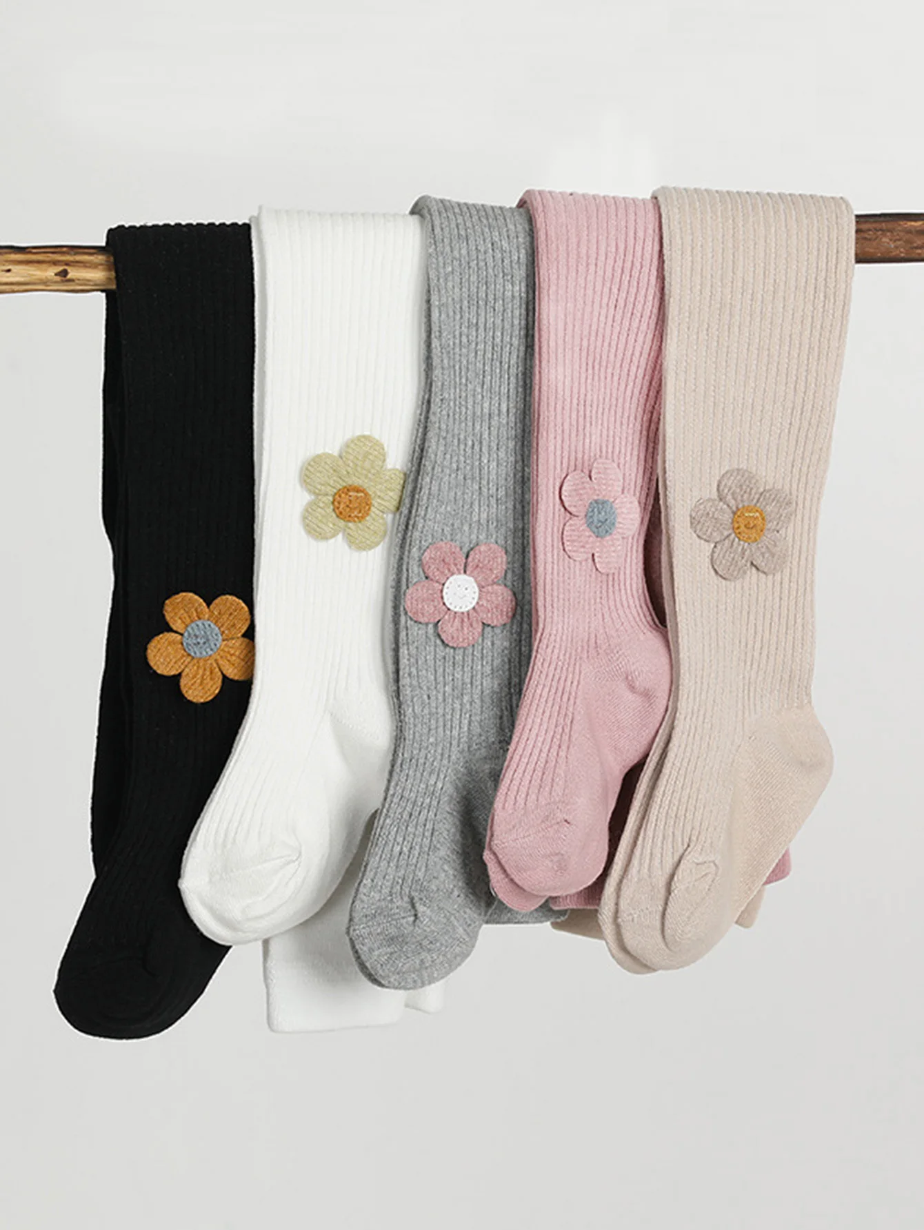 1 Pair of Children's Flower-Decorated Fine-Striped Tight-Fitting Pantyhoses,Anti-Slip Leggings for Girls to Wear All Year Round