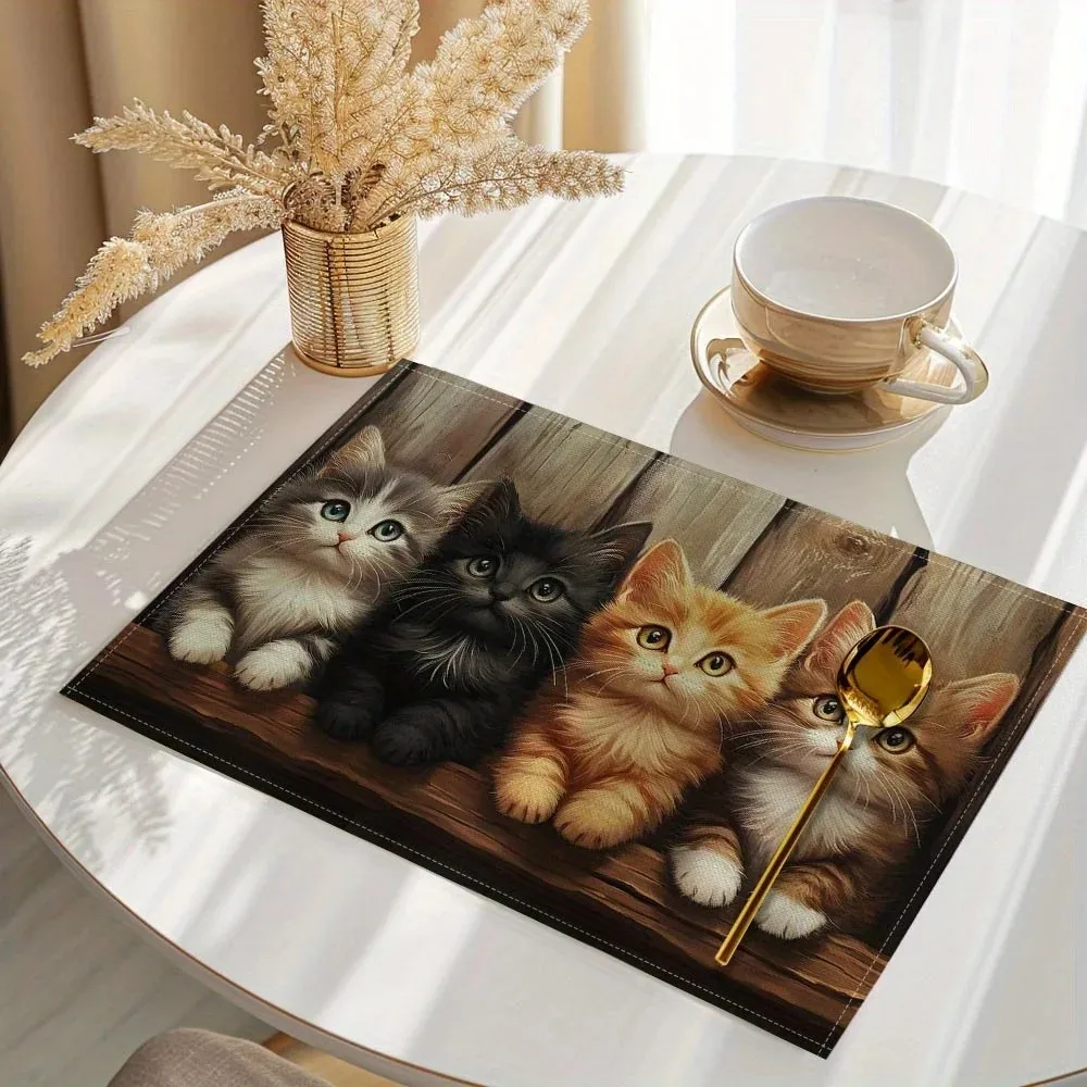 VIKAMA Realistic Kitten Wooden Placemat, Waterproof Oilproof Heat Resistant Dining Table Mat view 3