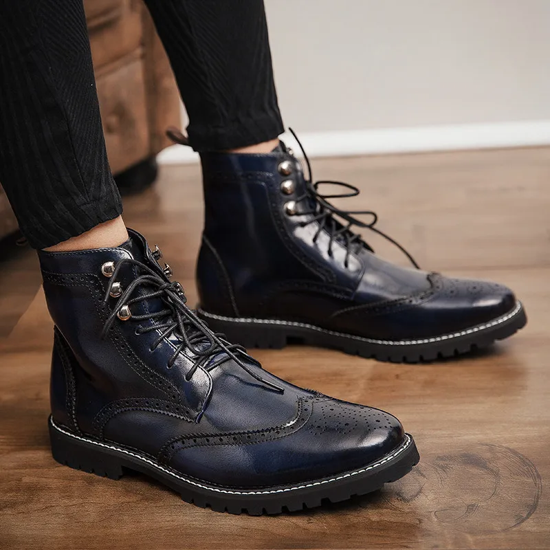 Silberne Chelsea-Stiefel im Vintage-Stil für Herren, große Größe 38–48, flache Herren-Lederstiefel mit Schnürung, Streetwear-Designer-Mann-Stiefeletten