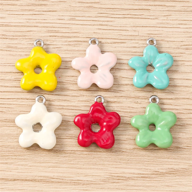 5 Stück 13 x 15 mm niedliche bunte Emaille-Blumen-Charms-Anhänger für die Herstellung von Tropfen-Ohrringen, Halsketten, Armbändern, DIY-Handwerk, Schmuckzubehör