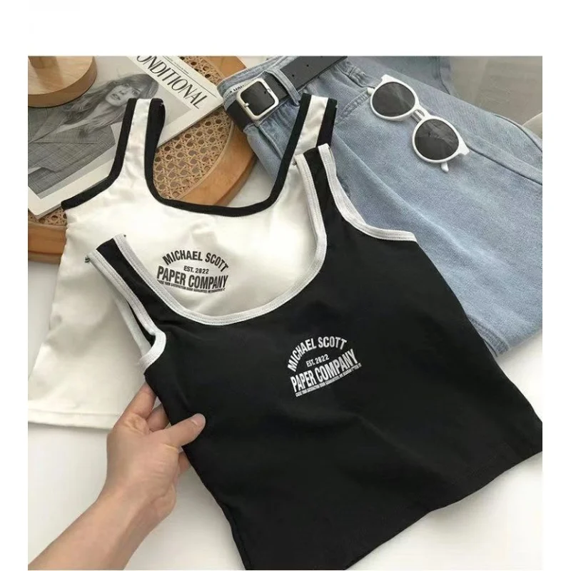 Letter Vest Underwear One-Piece Inner Fixed Cup Color Matching Bottoming Breathable Comfortable Suspenders Tube Top Tube Top Lad