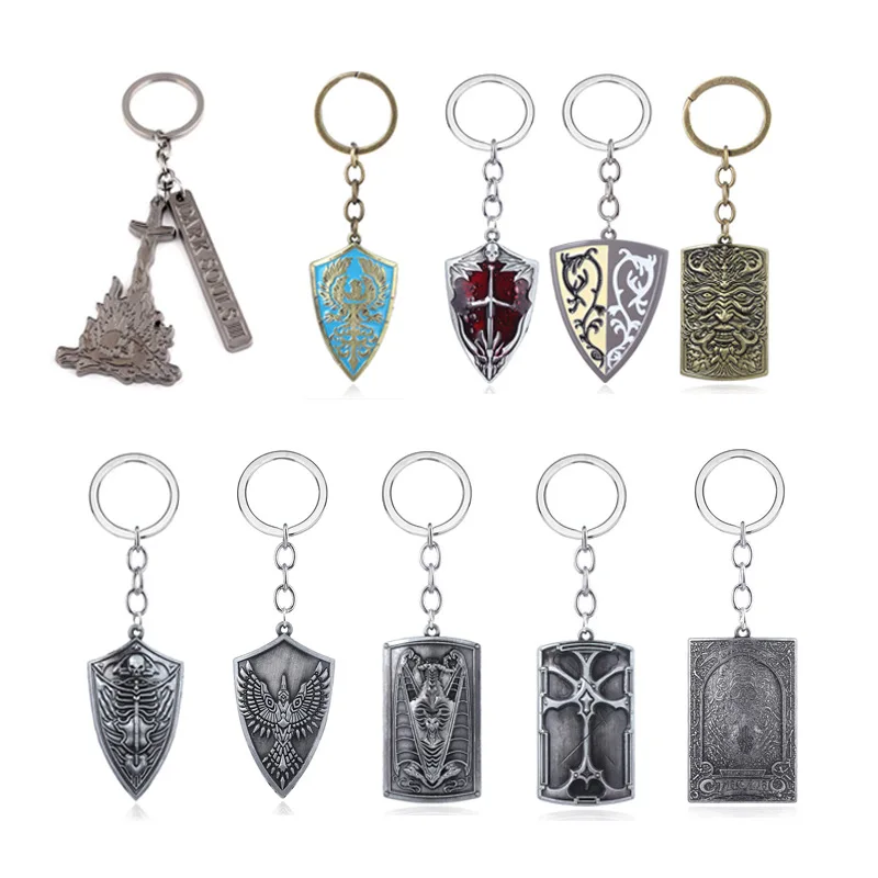 Game Dark Soul 3 Keychains Bonfire Shield Pendant Bag Hanging Keyring For Fans Men Women Car Key Party Gift Pendants Jewelry