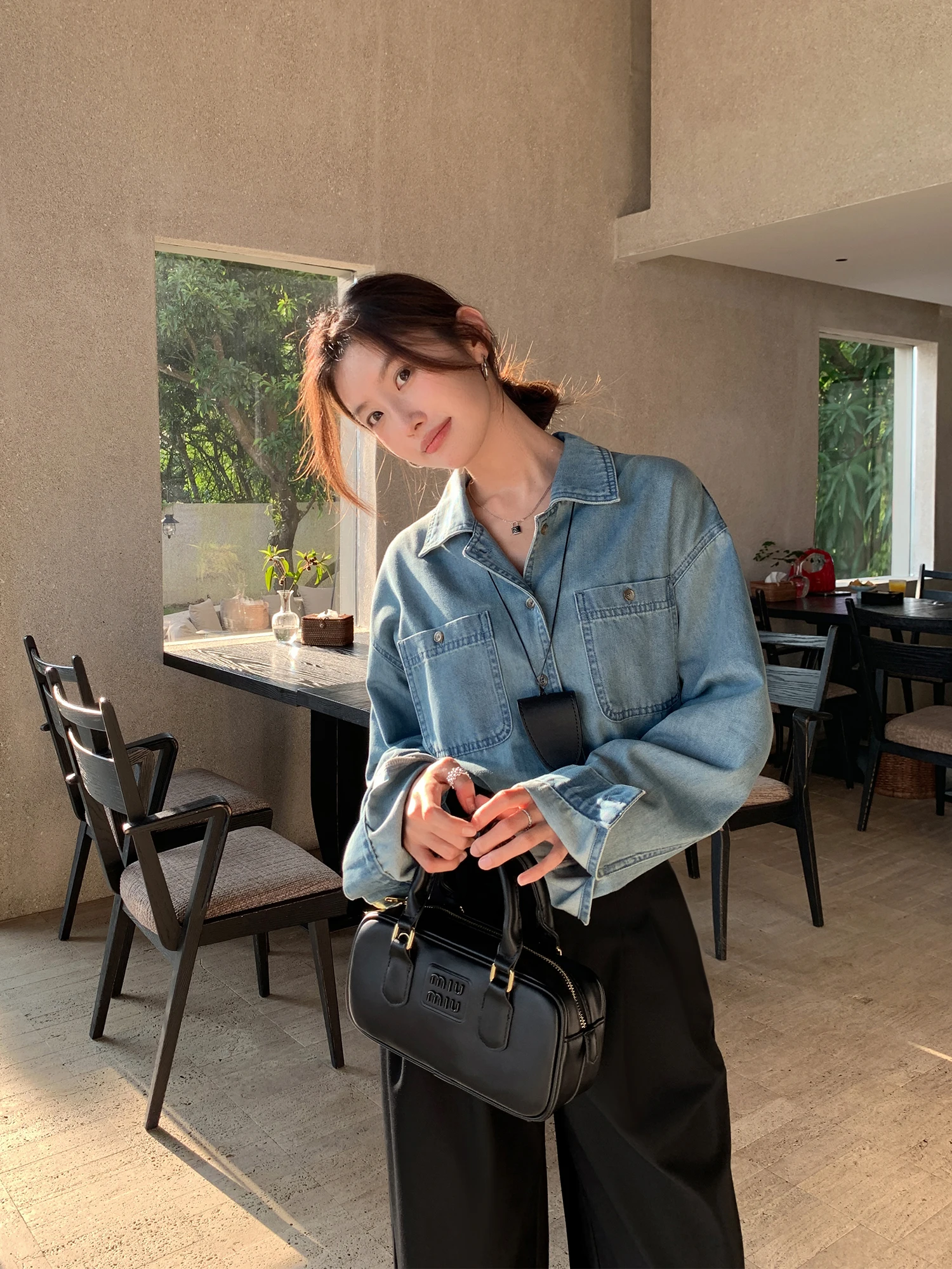 

Mulvan Blue Vintage Denim irt Женская свободная повседневная верхняя одежда Long Sve Весенний дизайн Смесь хлопка и полиэстера