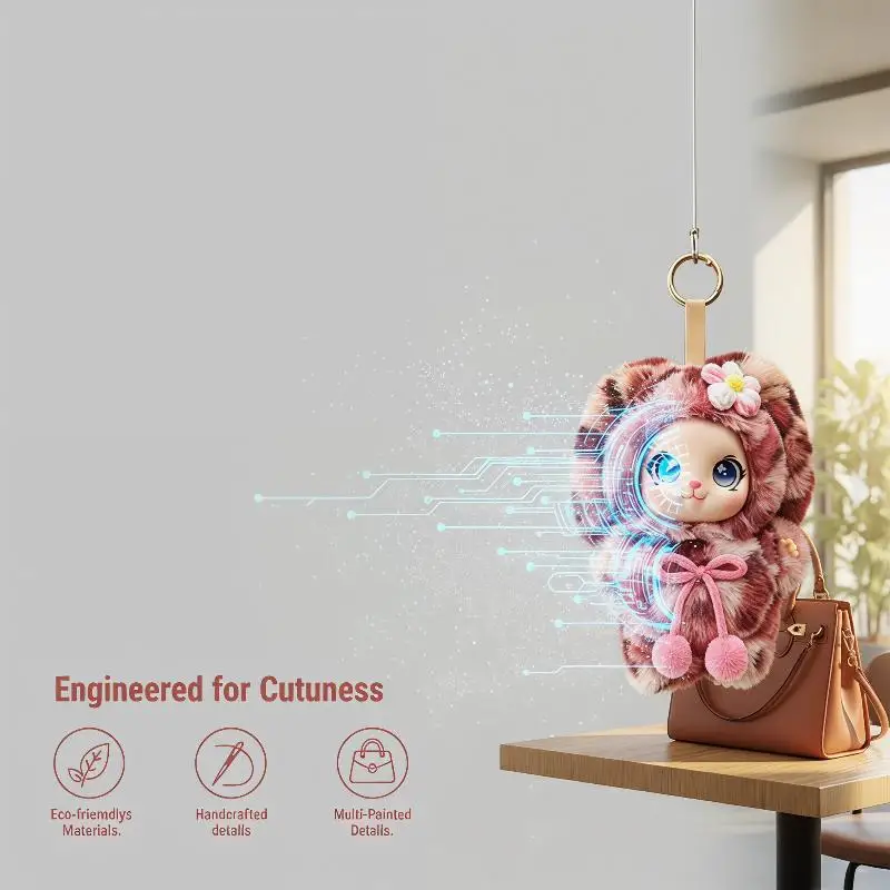 Cute Bunny Doll Vinyl Plush Keychain Fashion Soft Fluffy Backpack Pendant Decoration Gift Collectible Toy