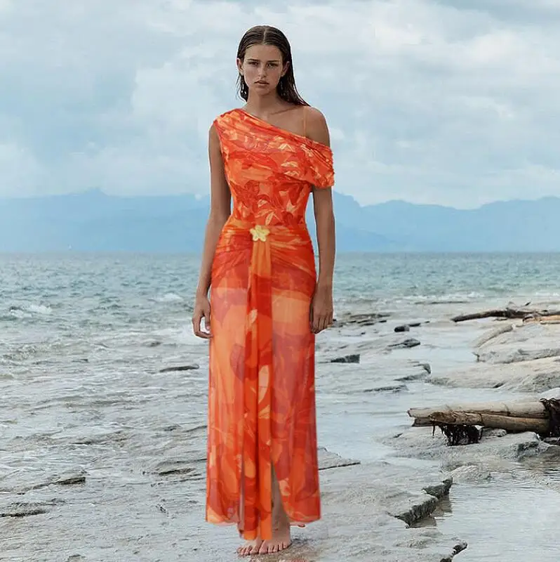Flaxmaker 2025 Traje de baño y falda de una pieza para mujer Traje de baño y pareo de una pieza con estampado de lirios naranja (múltiples formas de usar)