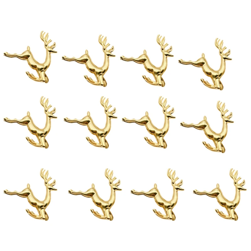 12Pcs Christmas Elk Deer Napkin Rings Gold Alloy Napkin Buckle Napkin Ring Holder Hotel Restaurant Wedding Party Dinner Table De