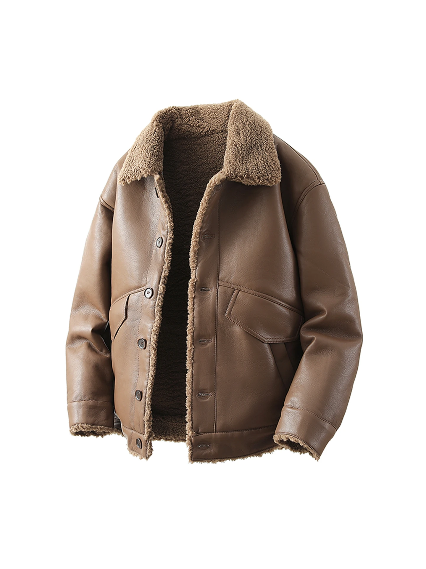 

Thiened Fce Lamb Fur Jaet ort Motorcycle Sle Men's Winter Coat Warm Casual Loose Fit Cotton Padded Youth Faion