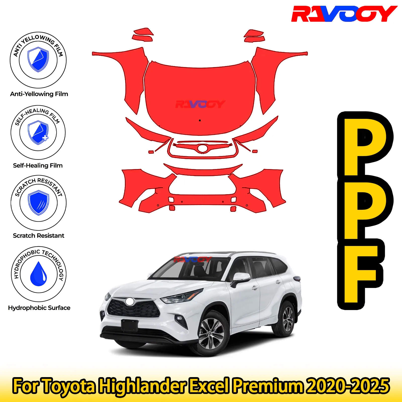 

For Toyota Highlander Excel Premium 2020-2025 Glossy Matte Black Precut front PPF Kit Paint Protection Film