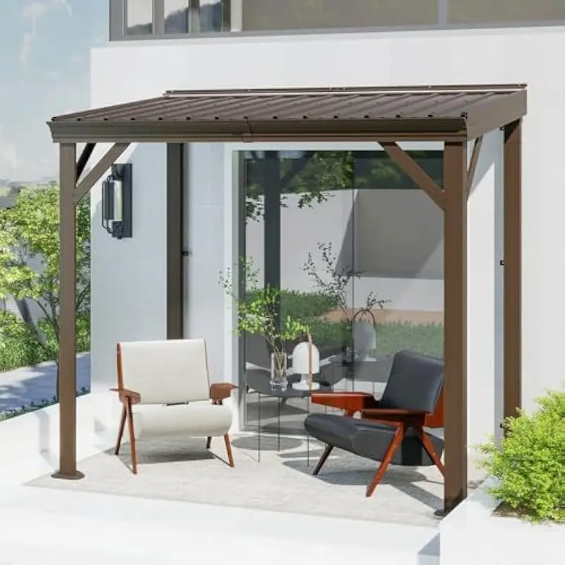 Modern Rectangular Outdoor Gazebo with Sloped Galvanized Steel Roof UV50+ Protection Wind Snow Resistant Reinforced Metal Frame