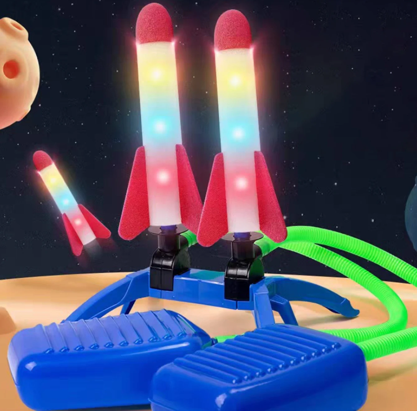 2026 Glowing Dual Rocket Stomp Toy Set, LED Light Up Flying Rockets, Perfect Birthday Gift & Party Favor for Children